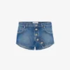 Los pantalones cortos vaqueros azules con botones Los pantalones cortos vaqueros azules con botones