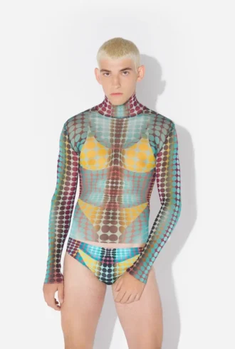 Reedición: parte de arriba de malla con estampado de lunares azules